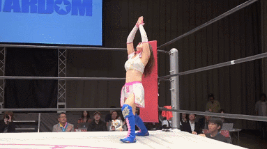 Hiromi Mimura misses 7 people at once with a dropkick.